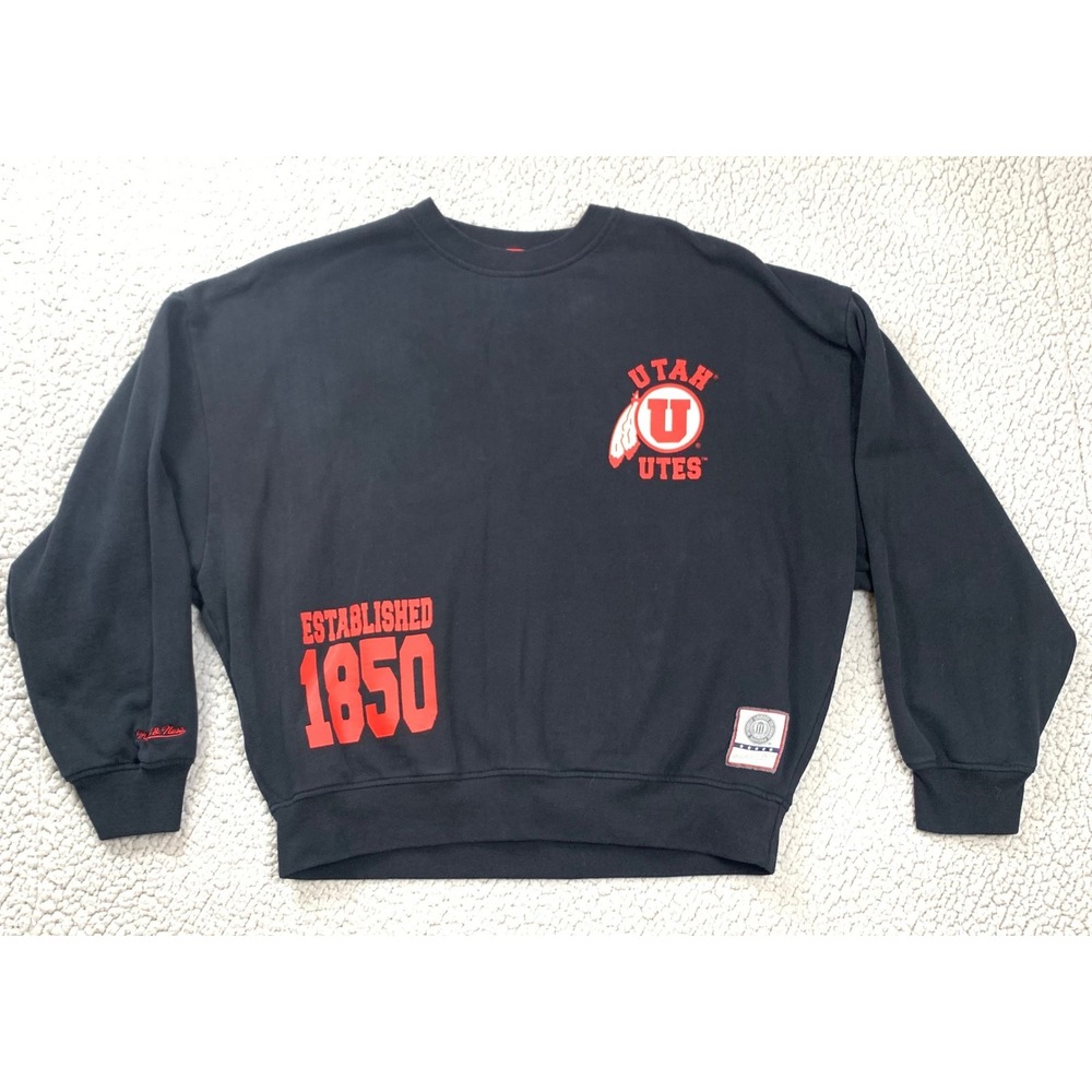 Mitchell Ness Utah Utes Cropped Sweatshirt Womens L Black Oversized Pullover